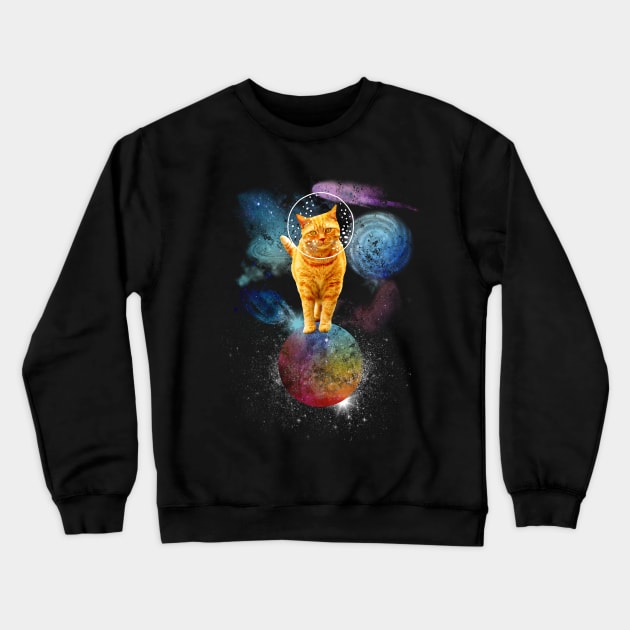 Space Ginger Cat Astronaut Crewneck Sweatshirt by VBleshka